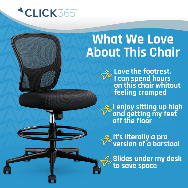 Click365 Perch Mesh Armless Drafting Chair with Extra Padded Cushion